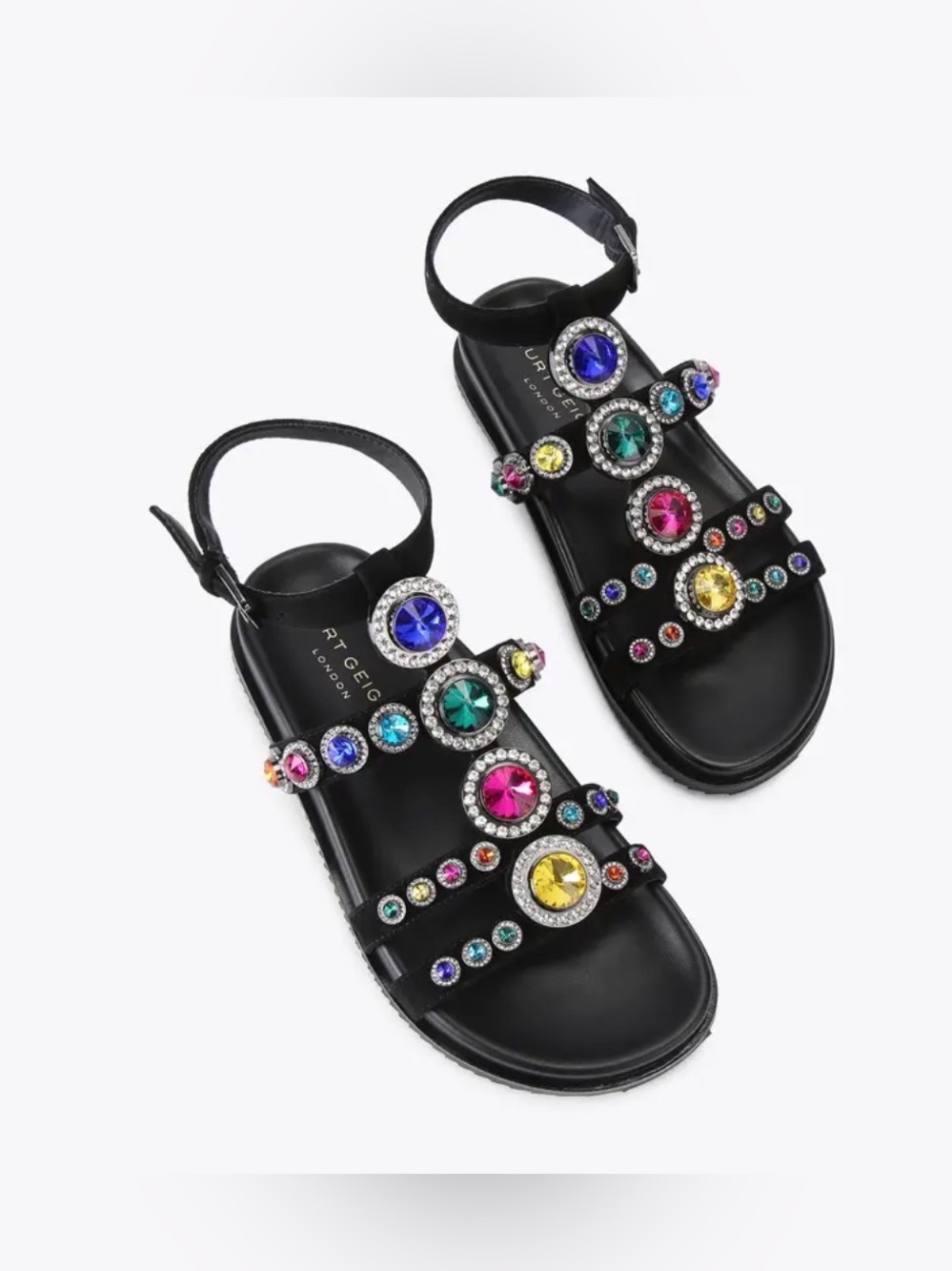 NWOT Kurt Geiger Black Jeweled Multi-Color Strappy Sandals
